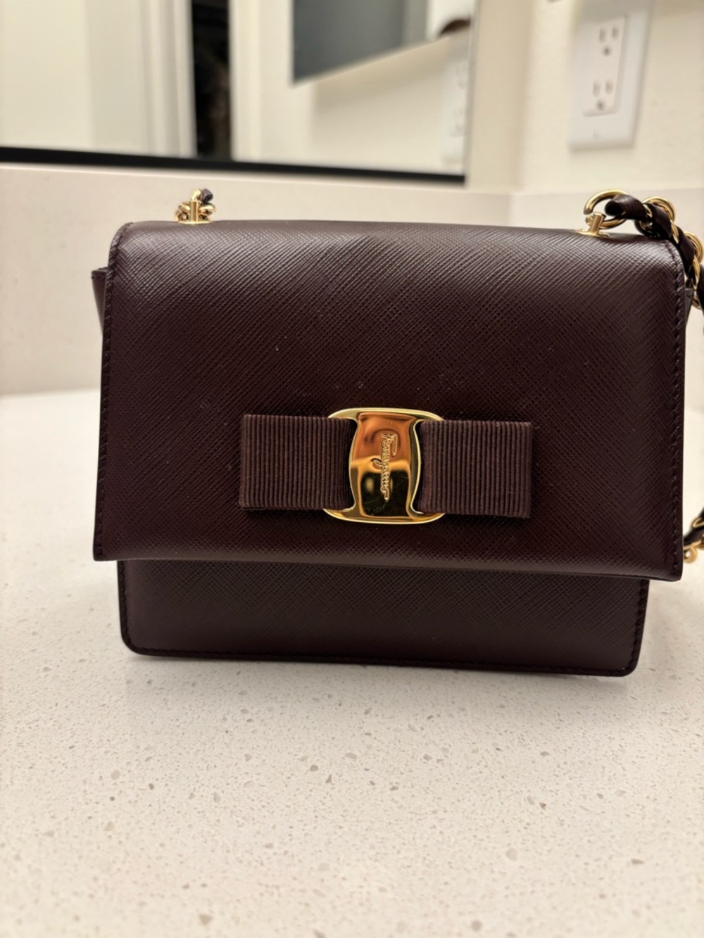 Salvatore Ferragamo Burgundy Crossbody with Gold-Tone Hardware